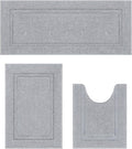 SHACOS Bathroom Runner Rugs Set of 3 Ultra Soft Bath Mat with U Shaped Toilet Rug Absorbent Non Slip Microfiber Bath Rugs for Bathroom Kitchen Bedroom, Light Gray