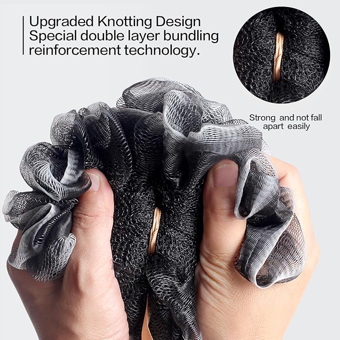 Fishent Loofah Bath Sponge Shower Loofahs, 4 Pack Soft Loofa Exfoliating Body Scrubber Mesh Shower Puff Pouf Ball Luffa for Men and Women(50g/pcs) (Black)