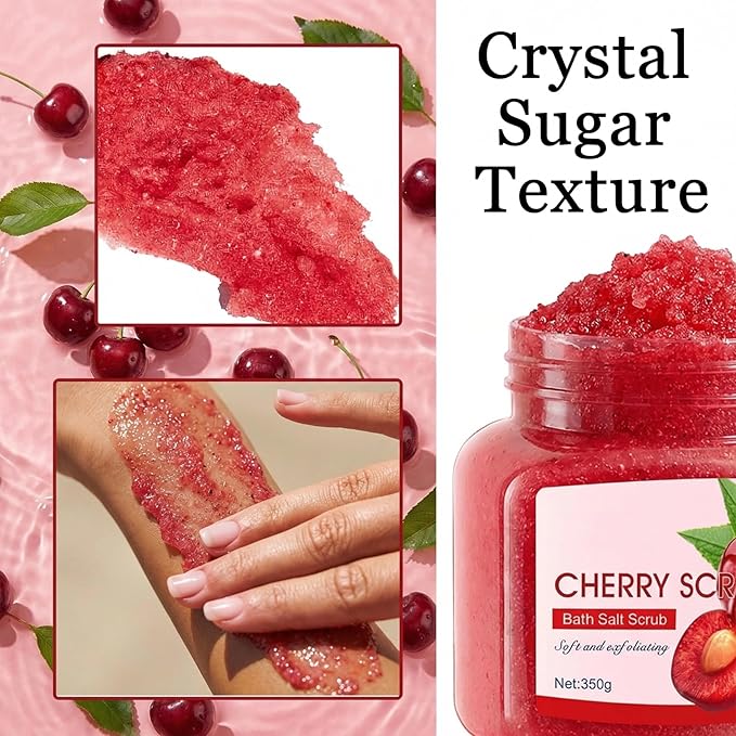 Cherry Body Exfoliator, Deep Cleaning Exfoliating Body Scrub, Moisturizing Nourishing Salt Rose Body Scrub, 350 g