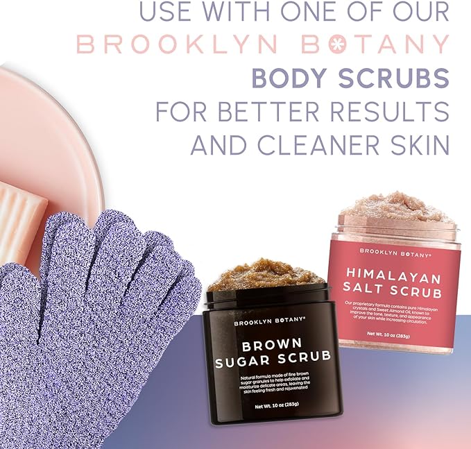 Brooklyn Botany Exfoliating Gloves for Bath and Shower – Heavy Duty Exfoliating Body Scrubber for Massage and Dead Skin Remover for Body – 2 Pairs