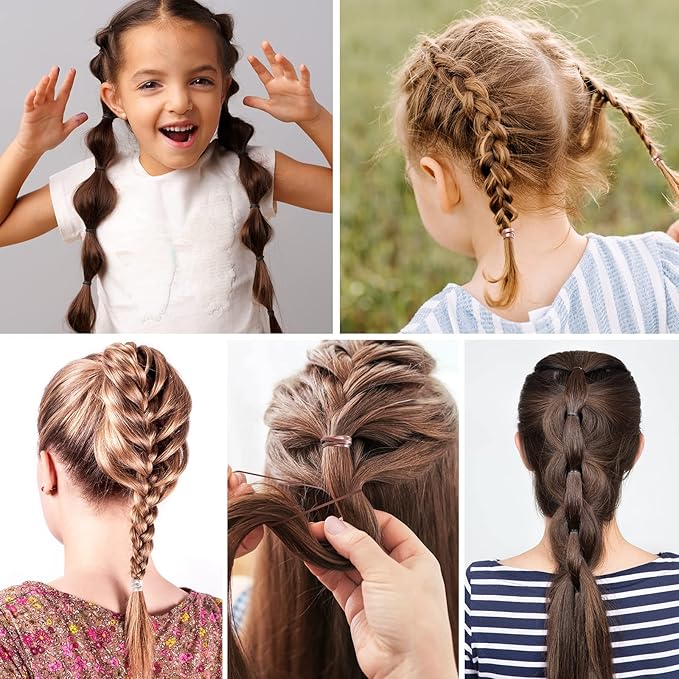 Funtopia Mini Hair Ties, 2500Pcs Soft Hair Rubber Bands and Elastics for Girls Women with Organizer Box (Black, Clear, Brown, Dark Brown)
