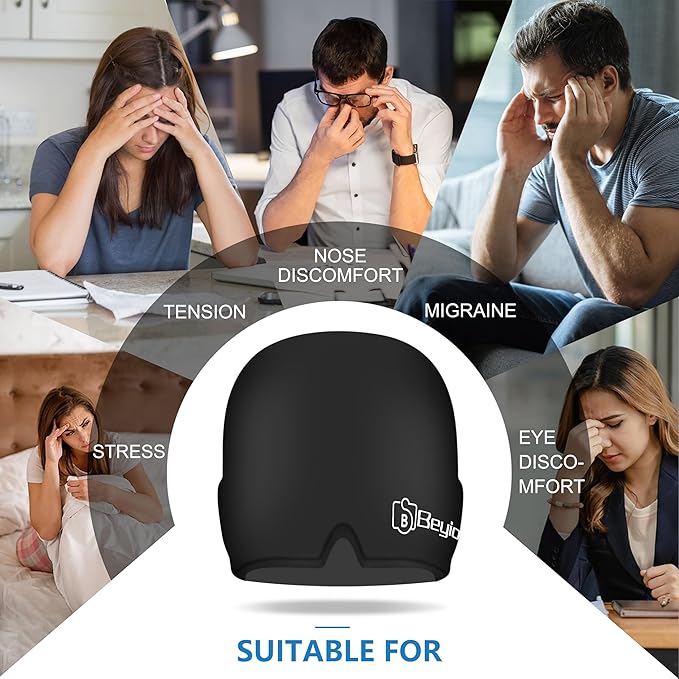Migraine Relief Cap, All Around Gel Covered Reusable Headache Relief Cap, Black Migraine Cap for Headache Relief, Puffy Eyes