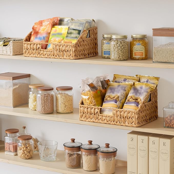 GRANNY SAYS Wicker Storage Basket for Shelves, Large Wicker Basket with Handles, Trapezoid Woven Baskets for Storage, Decorative Baskets for Home Decor, Natural