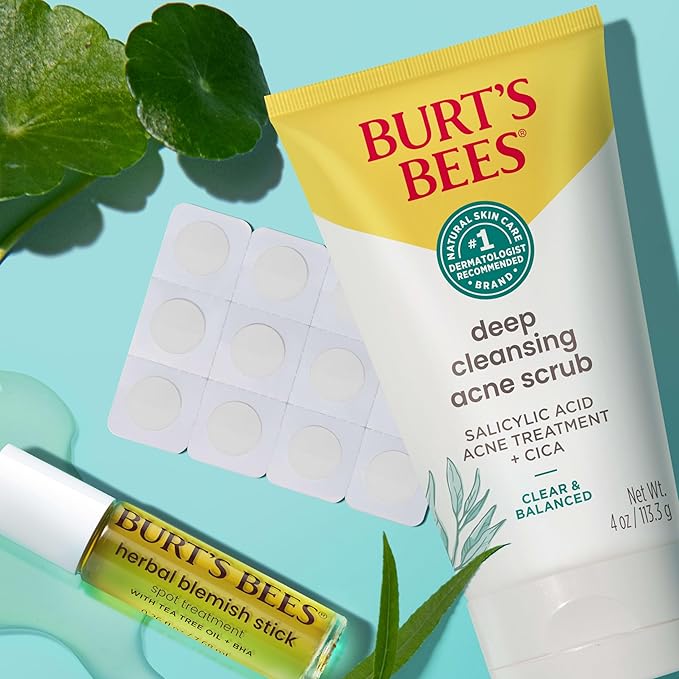 Burt’s Bees Clear and Balanced Deep Cleansing Acne Scrub, Salicylic Acid Acne Treatment with Cica, Facial Cream Exfoliator Helps Unclog Pores and Reduce Acne, 4 Oz (Pack of 2)