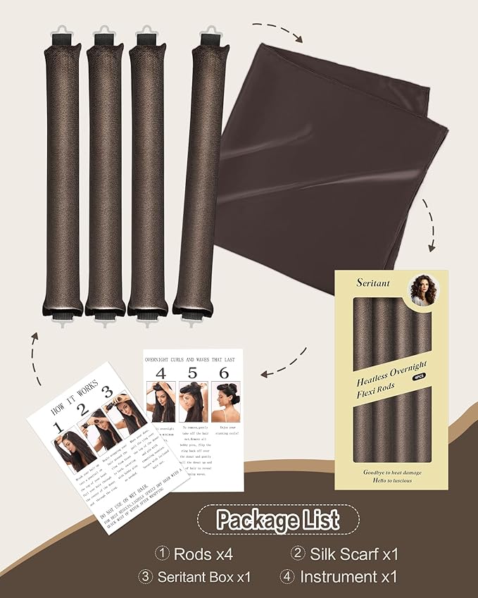 Heatless Curls Overnight with Satin Head Scarf, Velvet Hair Rollers for Blowout Look, No Heat Curling Rod for Long Thick Hair, Soft Sleep In Flexi Rods