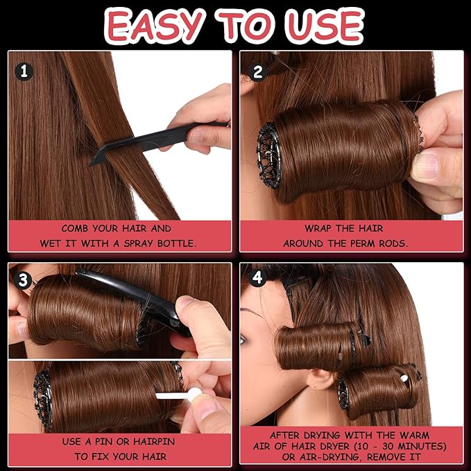 48 Pieces Wire Mesh Hair Rollers Set Hair Perm Rods Hairdressing Wave Curlers with Duck Teeth Tresses Clips(0.71/0.87/1.1 Inch)