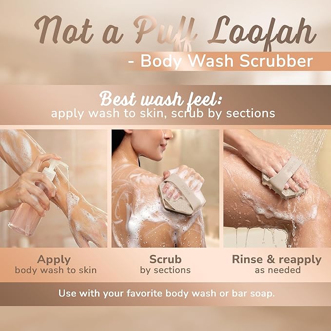 Silicone Body Scrubber – Gentle Exfoliating Shower Scrubber for Body & Bath, Silicone Shower Brush & Loofah Alternative – Non-Slip Silicone Body Brush, Quick Dry, Hygienic - Clay