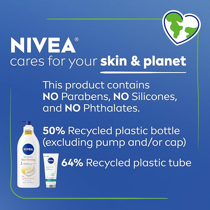 NIVEA Sheer Hydration Skin Firming Body Lotion (16.9 Fl Oz) + Skin Firming & Toning Body Gel Cream with Hyaluronic Acid (6.7 Oz), Enriched with Q10 and Vitamin C