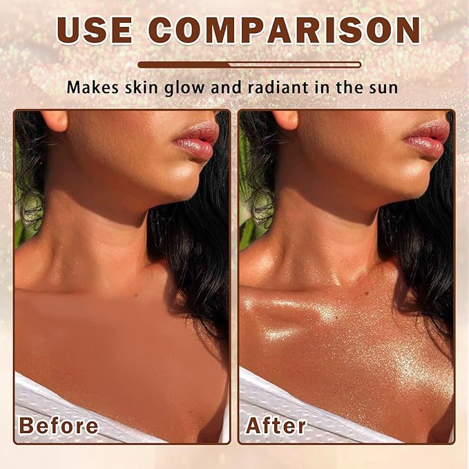 Body Glow Oil,SPF 45 Broad Spectrum,Moisturizing Shimmer Body Oil,Bronzer for Women and Men,Lightweight Non-Sticky Shimmer Sunscreen,Absorbs Quickly,03 Glistening Bronze