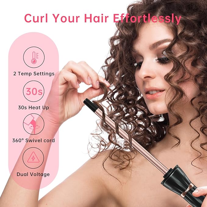 Hahahope 3/8 Inch Curling Iron,9mm Tiny Curling Wand,Ceramic Small Barrel Curling Iron with Adjustable Temperature,Fast Heating,for Short & Long Hair