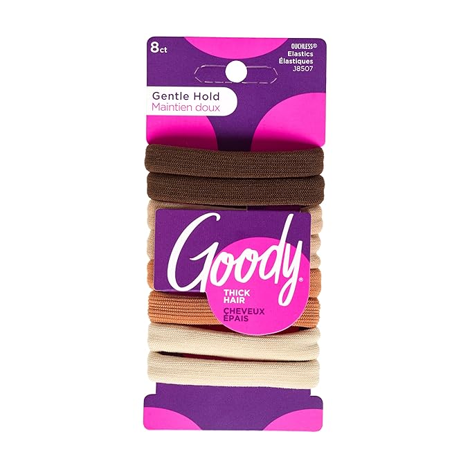 Goody Ouchless Sweater Hair Ties, 8 Ct Warm Tones, Gentle, Secure & Damage-Free Elastic Bands for All Occasions, No Snag or Pull Styling Accessories for Women & Men, For Thick Hair
