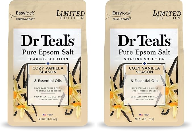 Dr Teal's Epsom Salt Magnesium Soak, Limited Edition Cozy Vanilla Season, 3lbs (Pack of 2)