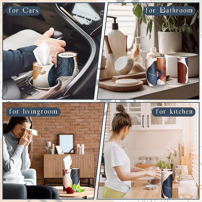 Outus 12 Pcs Boho Car Tissues Cylinder Holder with 3 Ply Facial Tissue Bulk Black White Round Tissue Holder Travel Tissues Boxes Container for Car Cup Wedding Birthday Party