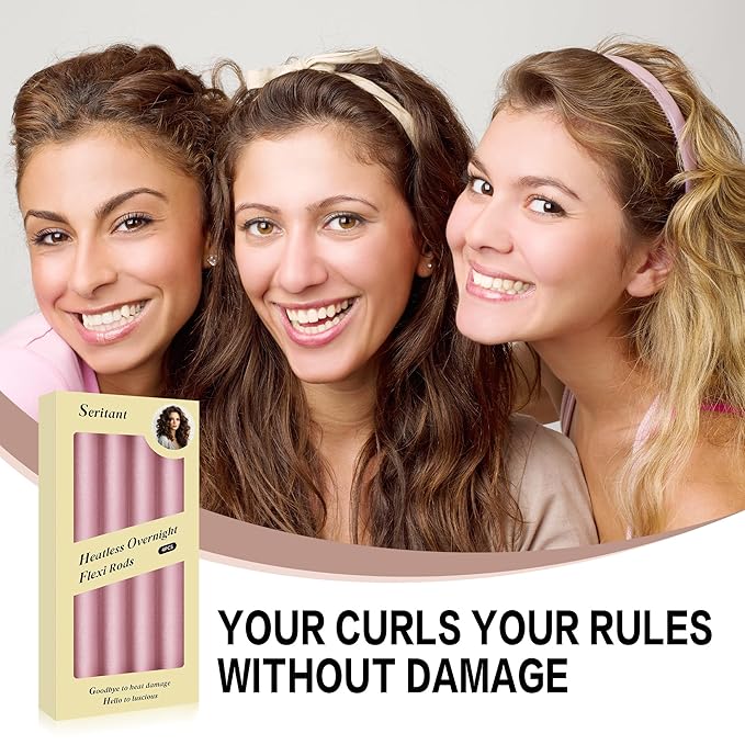 Heatless Curls Overnight with Satin Head Scarf, Velvet Hair Rollers for Blowout Look, No Heat Curling Rod for Long Thick Hair, Soft Sleep In Flexi Rods