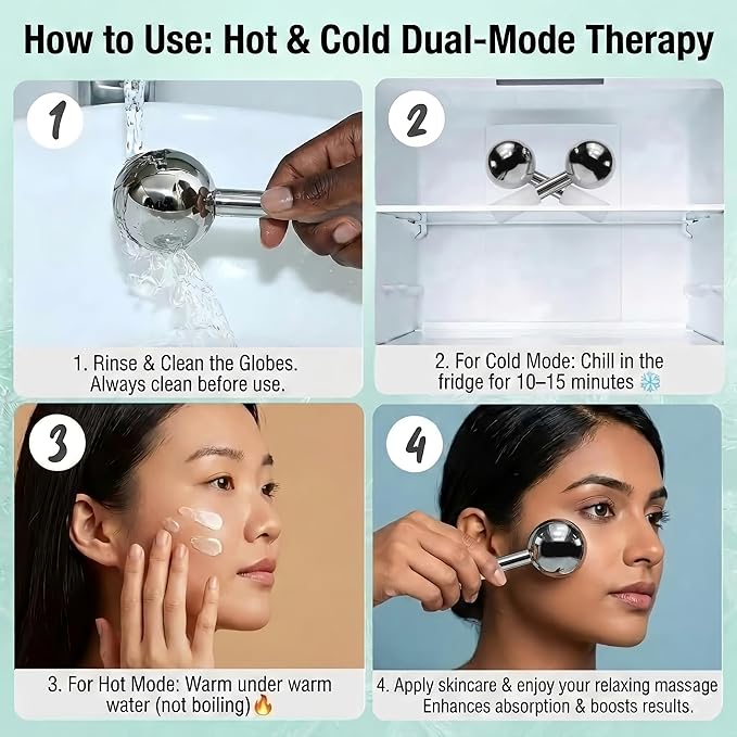 316 Stainless Steel Facial Massage Tools – Ice Globes for Facials – Deep Cooling Cold Globes for Facials – Unbreakable Cooling Globes for Face with Hot & Cold Dual-Therapy Relief.