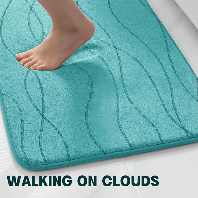 YIHOUSE Memory Foam Bathroom Rug Sets 5 Piece, Ultra Absorbent Bath Mat for Bathroom - Non-Slip Machine Washable & Dry Quickly, 5 Piece Bathroom Mat Set,Teal