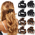 8 Pcs Medium Hair Clips for Women Girls - 2 Styles Rectangle and Double Row Teeth Small Claw Clips for Thin Thick Hair, Matte Non-slip Strong Hold Jaw Clips Hair Accessories, Tortoise & Black
