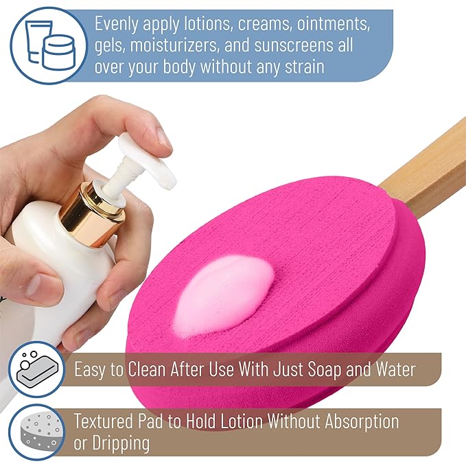 Slick- Lotion Applicator, 17 Inch, Hot Pink, Back Applicator Lotion, Certified Organic, Easy Reach Washable, Self Tanner for All Skin Tone