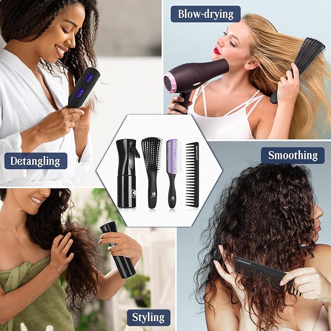 BRUSHZOO Detangling Hair Brush for Curly Hair, Hair Brushes for Women Men Kids Blowdrying Styling, Detangler Brush for Wet Dry Thick Wavy Hair