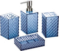 Blue Bathroom Accessories Set, 4 PCS Dark Navy Blue Bathroom Accessories Sets Complete, Diamond Pattern Bathroom Soap Dispenser and Toothbrush Holder Set, Boho Bathroom Décor and Accessories