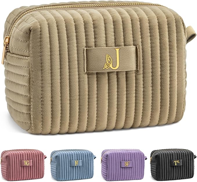 COSHAYSOO Sister Birthday Gifts for Women Best Friend Bestie Friendship Fashion Makeup Bag Make Up Cosmetic Pouch Travel Size Toiletries Skin Care Essentials Organizer Velvet Initial Letter J