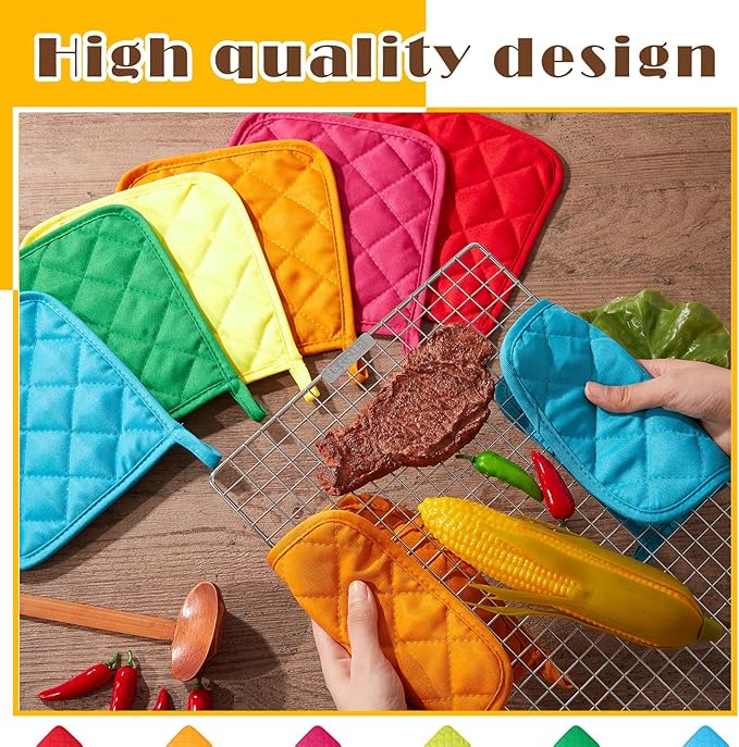 Bokon 48 Pcs Pot Holders for Kitchen, Multicolor Potholders Sets, Heat Resistant Cotton Hot Pad Oven Mitts Trivet with Hanging Loops for Baking Cooking