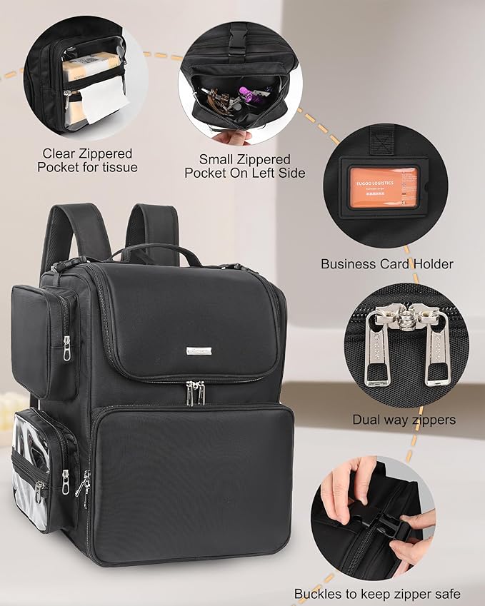 Relavel Hair Tools Travel Bag with Clear Makeup Bag, Hair Stylist BarberBag on Wheels Hairdresser Cosmetology Bag Case with Four 360 Degree Spinner Wheels, Heat Insulation Full Layer for Curling Iron