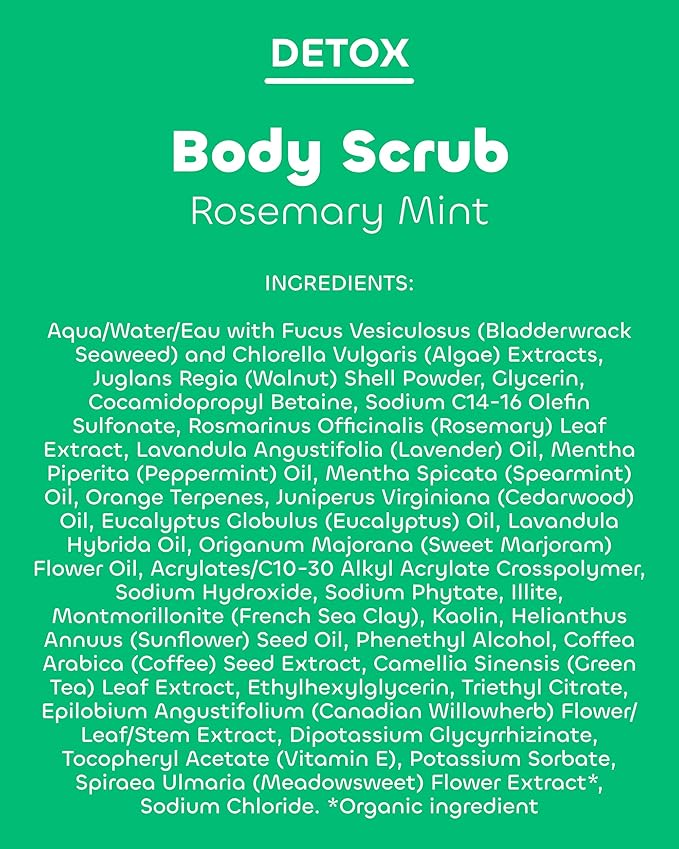 Seaweed Bath Co. Detox Body Scrub - Rosemary Mint - Exfoliating Skin Scrub Removes Dead Skin & Impurities - With French Sea Clay, Coffee Bean Extract - Vegan, Paraben & Sulfate Free - 6 oz