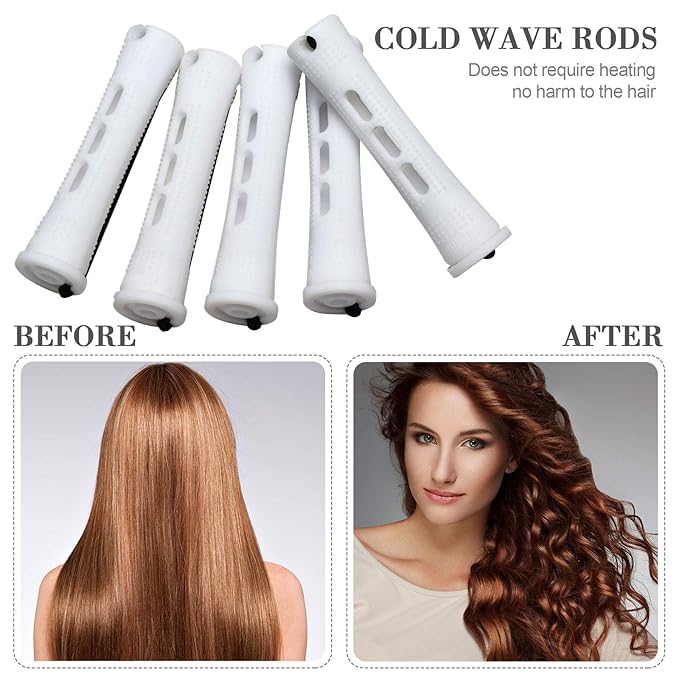 48 Pieces Hair Perm Rods Short Cold Wave Rods Plastic Perming Irons Hair Curling Rollers Curlers with Steel Pintail Comb Rat Tail Comb for Hairdressing Styling Supplies(0.63 Inch,White)