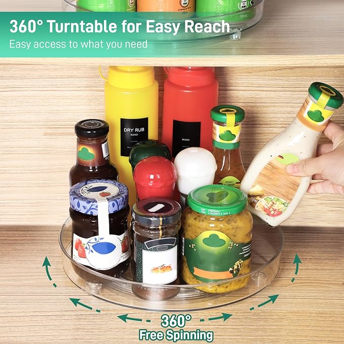 2 Pack Lazy Susan Organizer, 9.5 Inch Lazy Susan Turntable for Cabinet, Refrigerator Organizer for Pantry Organizers and Storage, Non-Skid Fridge Organizer