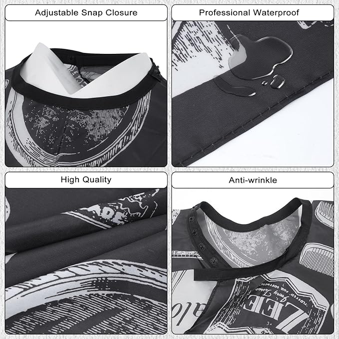Barber Cape - 12pcs Waterproof Hair Cutting Cape with Snap Closure, Anti-Static Salon Apron for Women, Men, Kids - Professional & Home Use White and black pattern