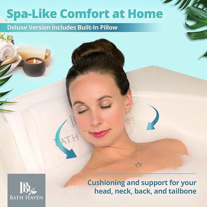 Bath Pillow for Tub, Full Body Bathtub Pillow and Mat for Head, Neck and Back Support, Relaxing Spa Cushion Head Rest and Mat for Tub Jacuzzi, Luxury Bathtub Accessories for Women and Men Quick Drying