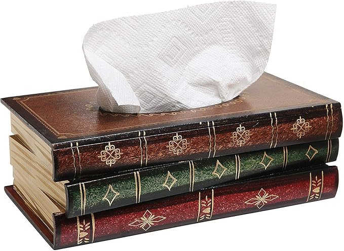 Antique Book Design Wood Bathroom Facial Tissue Dispenser Box Cover/Novelty Napkin Holder…