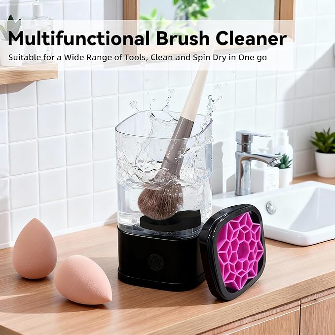 3 IN 1 Electric Makeup Brush Cleaner Machine, Portable Automatic USB Cosmetic Brush Cleaner Dryer for All Size Beauty Makeup Brushes Set, Foundation brush, Contour, Eyeshadow, Blush Brushes