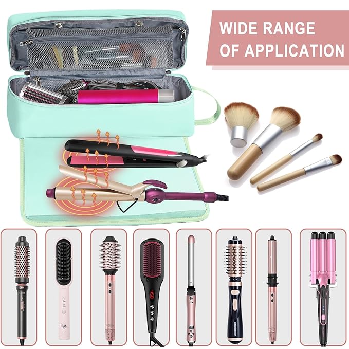 Hair Tools Travel Bag with Heat Resistant Mat Hair Styling Accessories Storage Case for Hair Dryer Flat Iron Straightener Curling Iron Haircare Accessories Travel Essentials for Women