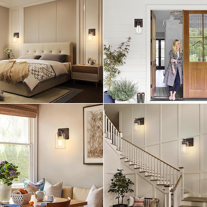 VerRon Set of 2 Wall Sconces for Bathroom, Modern Vanity Light Fixtures, Oil Rubbed Bronze Mount Lighting Lanterns, Farmhouse Wall Lights with Clear Glass Shade for Bedroom Living Room Mirror Hallway