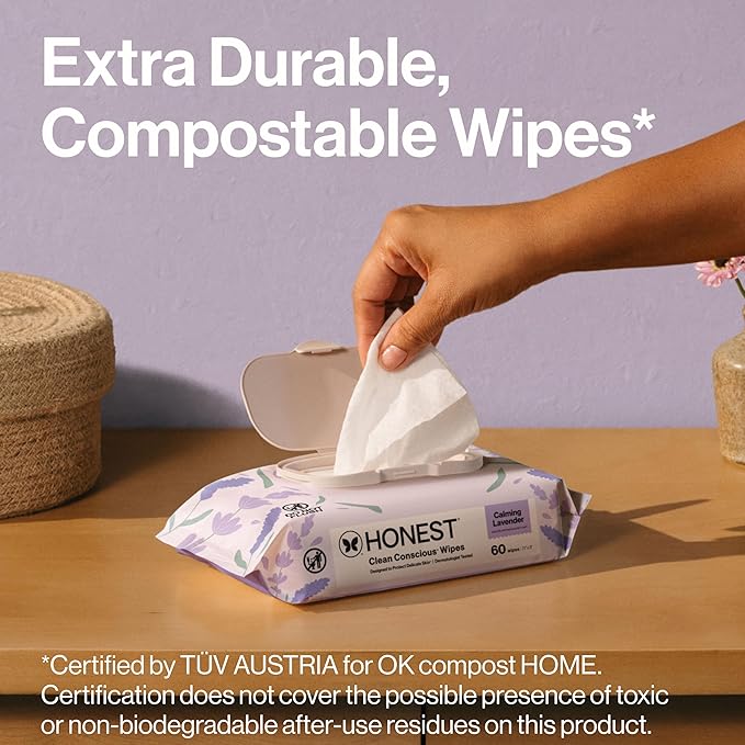 The Honest Company Calm and Cleanse Naturally Scented Wipes, Cleansing, Multi-Tasking, 99% Water Plant Based, Hypoallergenic, Lavender, 240 Count