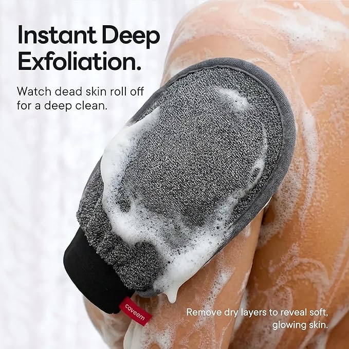 Exfoliating Mitt, Body Scrubber for Deep Exfoliation, Korean Scrub Mitt, Turkish Body Exfoliator for Remove Dead Skin, Gentle Lightweight Loofah Bath Glove for Shower (2 Pack)