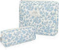 2PC Makeup Bag Set, Cute Cosmetic Bag for Women Girls, Floral Coquette Aesthetic Toiletry Bag, Travel Make Up Organizer Bag (Blue Floral)