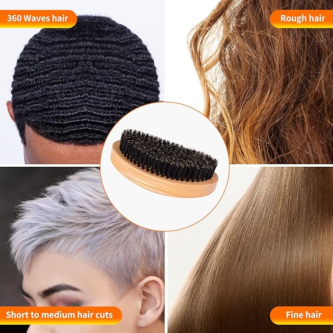 Wave Brush for Men - Beech Wood & Black Boar Bristle Brush for Cultivating Beards, Hair Waves, and Wolfing