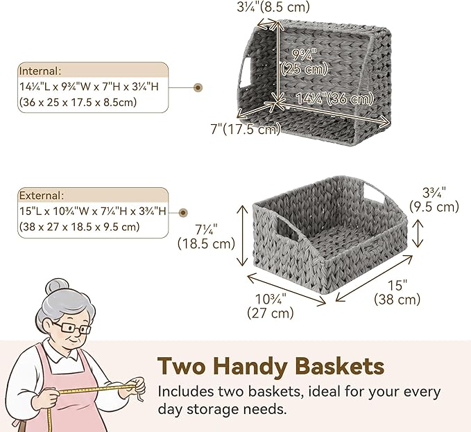 GRANNY SAYS Wicker Storage Basket for Shelves, Large Wicker Baskets with Handles, Trapezoid Woven Basket for Storage, Decorative Baskets for Gifts Empty, Gray