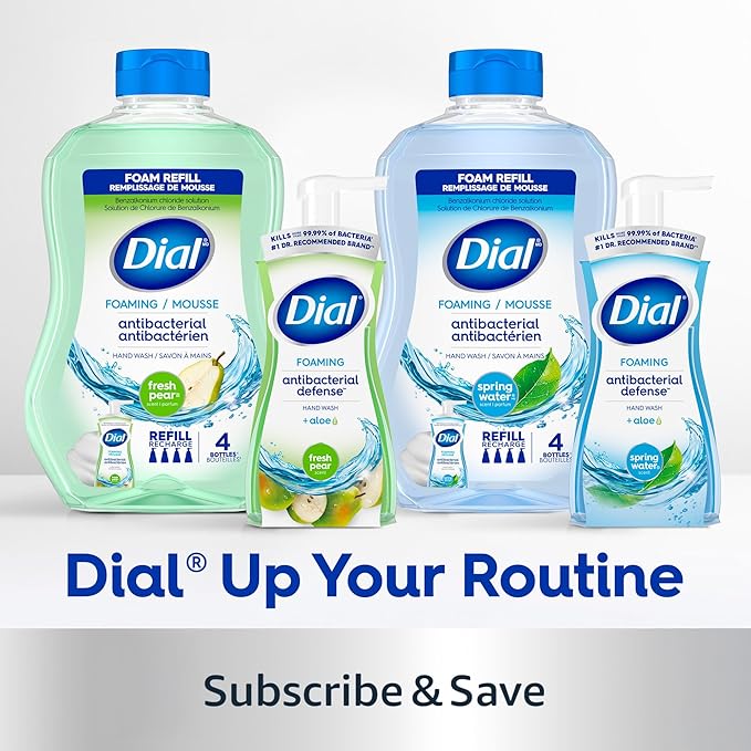 Dial Antibacterial Defense Foaming Hand Soap + Aloe, Spring Water Scent, 52 Fl Oz Hand Soap Refill, Dermatologist-Tested, Gentle on Skin