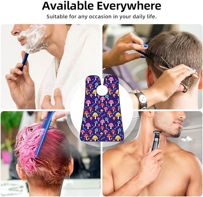 Adjustable Non-Stick Beard Apron, Hair Catcher Cape for Shaving Grooming, Waterproof with Suction Cups Men, Vintage Trippy Moon Star Mushroom Retro Shave Bib