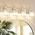 Ralbay Crystal Brushed Nickel Vanity Light for Bathroom 4-Light Modern Bathroom Light Fixtures