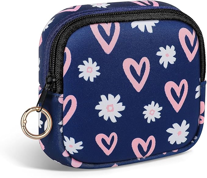 Period Bag for Teen Girls, Neoprene Cute Sanitary Napkin Storage Bag, Menstrual Pad Pouch Tampon Holder (Hearts)