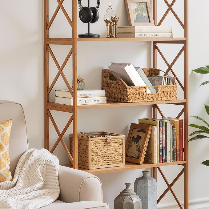 GRANNY SAYS Wicker Storage Basket for Shelves, Large Wicker Basket with Handles, Trapezoid Woven Baskets for Storage, Decorative Baskets for Home Decor, Natural