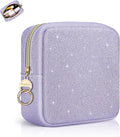 5.7" Small Makeup Bag, Glitter Cosmetics Bag for Purse, Portable Small Travel Makeup Pouch with Ring Buckle (Purple)