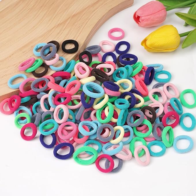 CÉLLOT Mini Hair Ties for Girls Toddlers, 300PCS Tiny No Damage Ponytail Holders and Seamless Hair Elastics Bands - Diameter 0.8 Inch