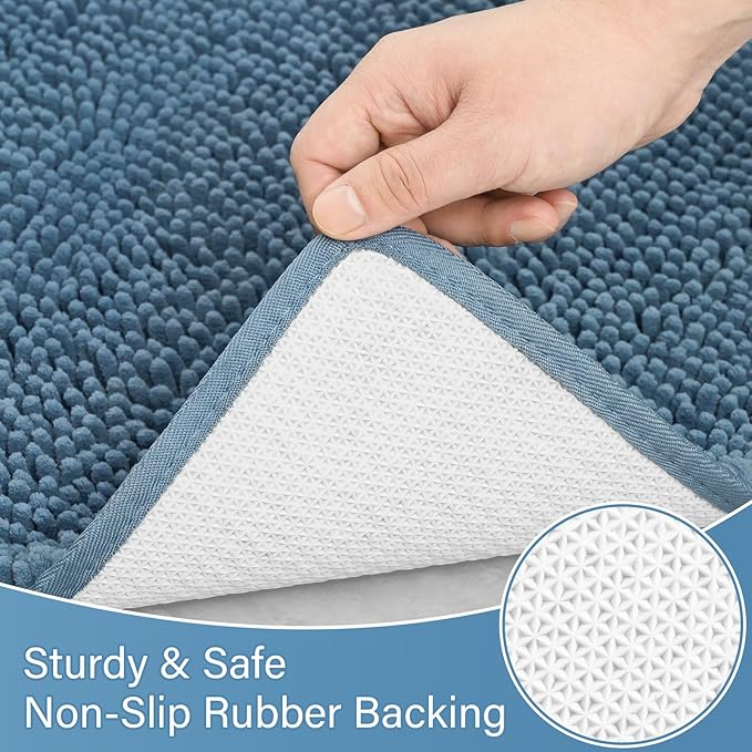 AROGAN Bathroom Rug Sets 2 Piece, 20"x20" U-Shaped Toilet Mat and 21"×34" Bath Mats Floor Set, Washable Bath Rug Set, Absorbent Soft Non Slip Bathroom Rug, Denim Blue