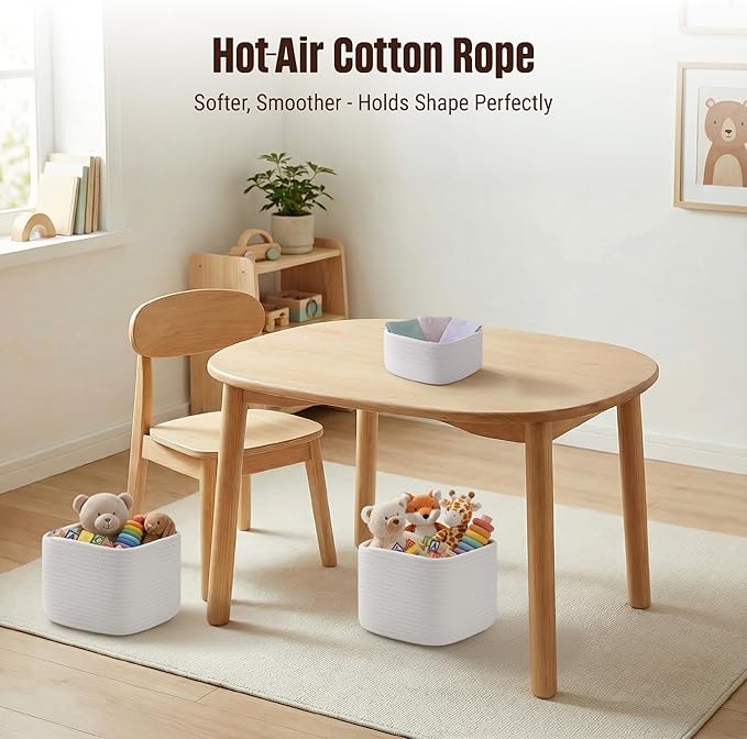 5-Pack Storage Cubes Woven Rope Baskets - 2 Sizes Organizer Bins for Closet, Shelf, Bookshelf, Nursery, Changing Table, Cube Storage Bins, Storage Baskets for Bathroom Toy & Home